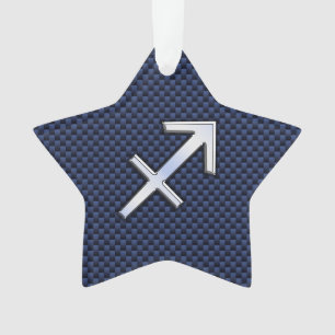 Sagittarius Zodiac Sign on Blue Carbon Fibre Style Ornament