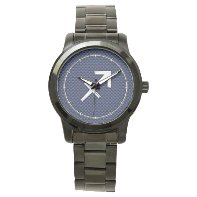 Sagittarius Zodiac Sign on Blue Carbon Fibre Style Watch (Front)