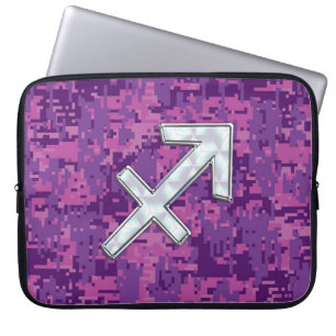 Sagittarius Zodiac Sign on Fuchsia Digital Camo Laptop Sleeve