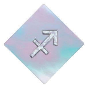 Sagittarius Zodiac Sign on Mother of Pearl Decor Graduation Cap Topper