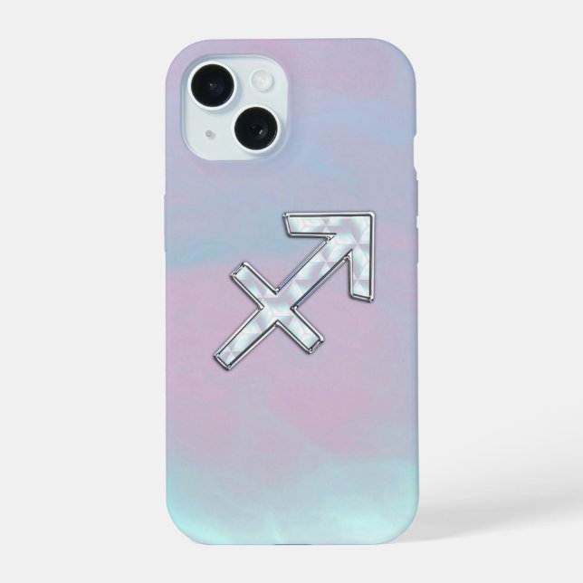 Sagittarius Zodiac Sign on Mother of Pearl Decor iPhone 15 Case (Back)