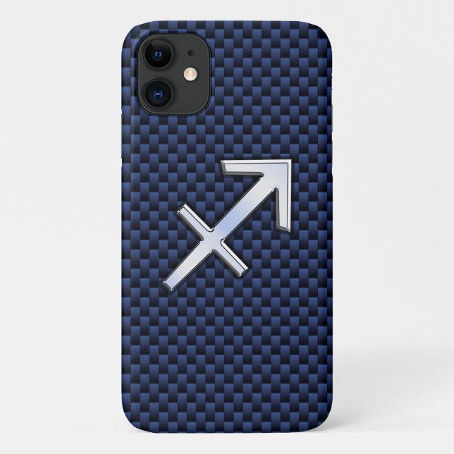 Sagittarius Zodiac Sign on Navy Carbon Fibre Print Case-Mate iPhone Case (Back)