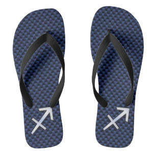 Sagittarius Zodiac Sign on Navy Carbon Fibre Print Flip Flops