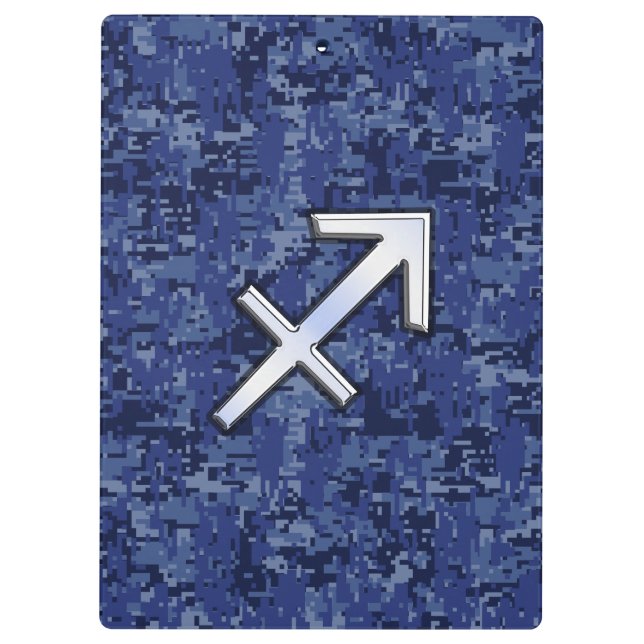 Sagittarius Zodiac Sign on Navy Digital Camo Clipboard (Back)
