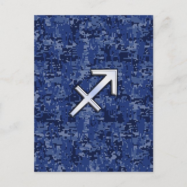 Sagittarius Zodiac Sign on Navy Digital Camo Postcard (Front)