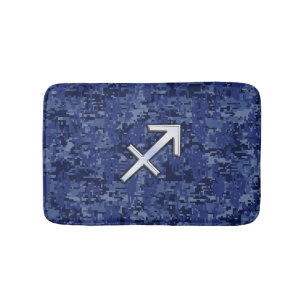 Sagittarius Zodiac Sign on Navy Digital Camouflage Bath Mat