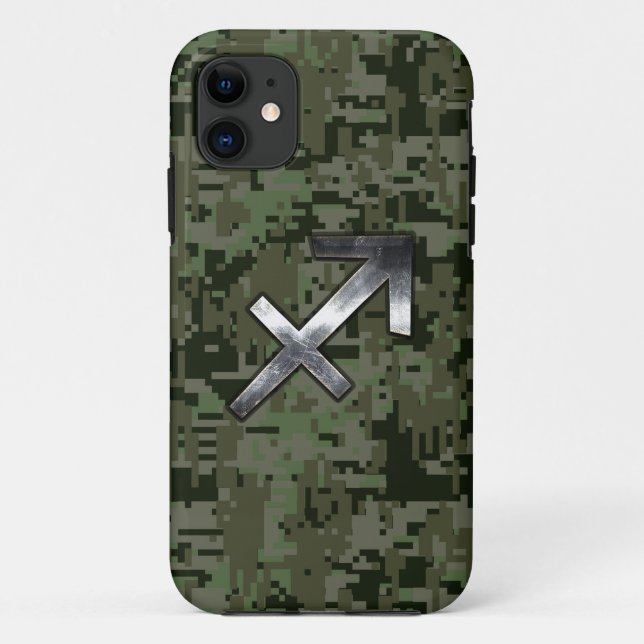 Sagittarius Zodiac Sign on Olive Woodland Camo Case-Mate iPhone Case (Back)