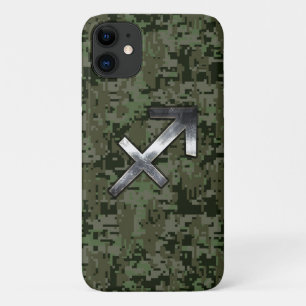 Sagittarius Zodiac Sign on Woodland Camouflage iPhone 11 Case