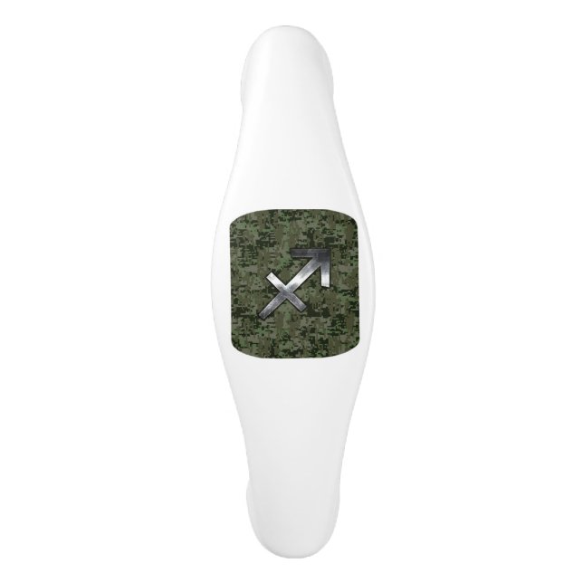 Sagittarius Zodiac Sign on Woodland Camouflage Ceramic Cabinet Pull (Front)