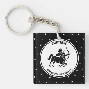 Sagittarius Zodiac Sign, Porte - clé noir et blan