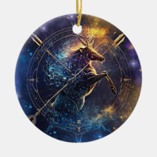 Sagittarius Zodiac Sign Watercolor Design Ceramic Ornament