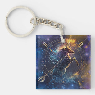 Sagittarius Zodiac Sign Watercolor Design Keychain