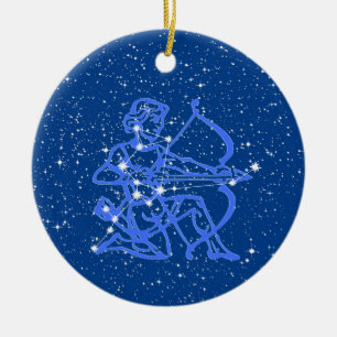 Sagittarius Zodiac Sign with Stars on Deep Blue Ceramic Ornament