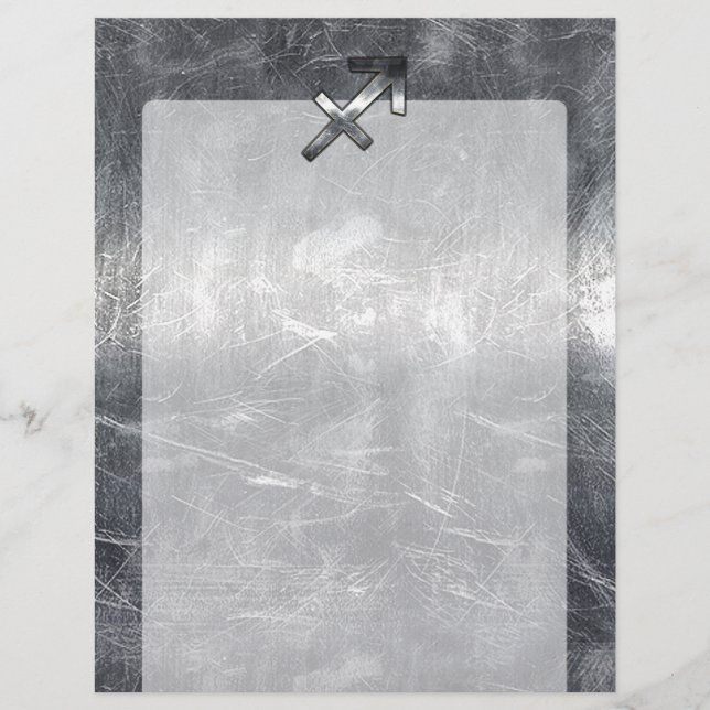 Sagittarius Zodiac Silver Distressed Steel look (Front)