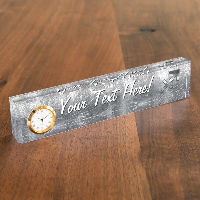 Sagittarius Zodiac Silver Distressed Steel look Nameplate (Side)