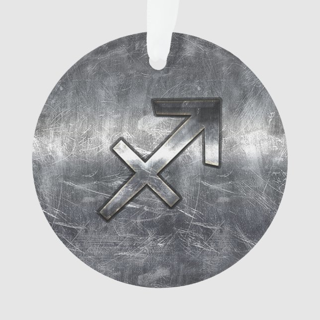 Sagittarius Zodiac Silver Distressed Steel look Ornament (Front)