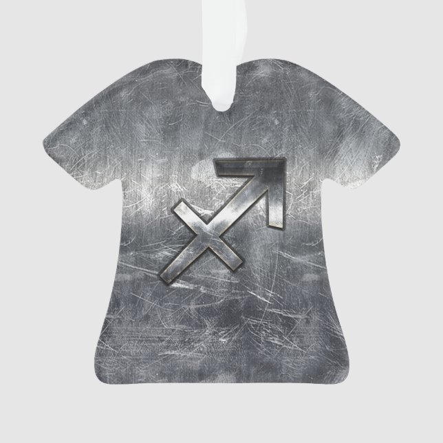 Sagittarius Zodiac Silver Distressed Steel look Ornament (Front)