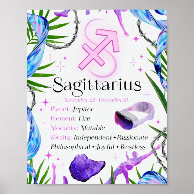 Sagittarius Zodiac Star Sign Y2K Blanc 4:5 Poster (Devant)