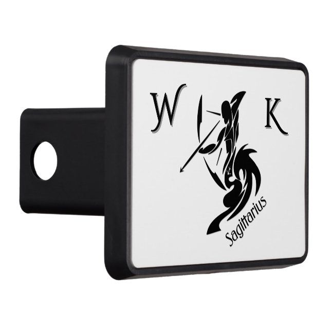 Sagittarius Zodiac Symbol and Sign Monogram Trailer Hitch Cover (Right)