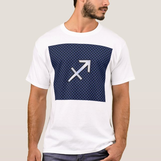 Sagittarius Zodiac Symbol Blue Carbon Fibre Print T-Shirt (Front)