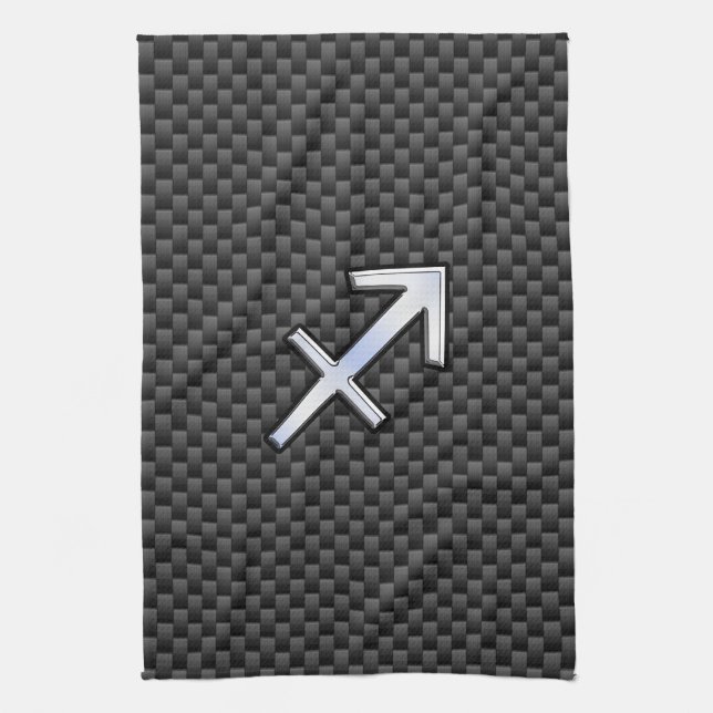 Sagittarius Zodiac Symbol Charcoal Carbon Fibre Kitchen Towel (Vertical)