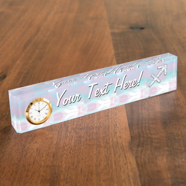 Sagittarius Zodiac Symbol Mother of Pearl Style Nameplate (Side)