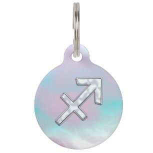 Sagittarius Zodiac Symbol Mother of Pearl Style Pet Tag