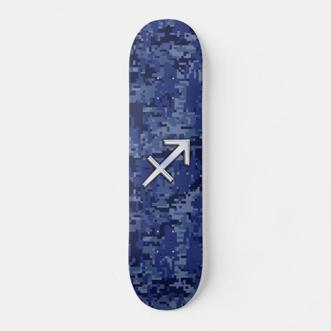 Sagittarius Zodiac Symbol NavyDigital Camouflage Skateboard (Front)