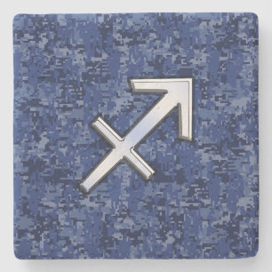 Sagittarius Zodiac Symbol NavyDigital Camouflage Stone Coaster