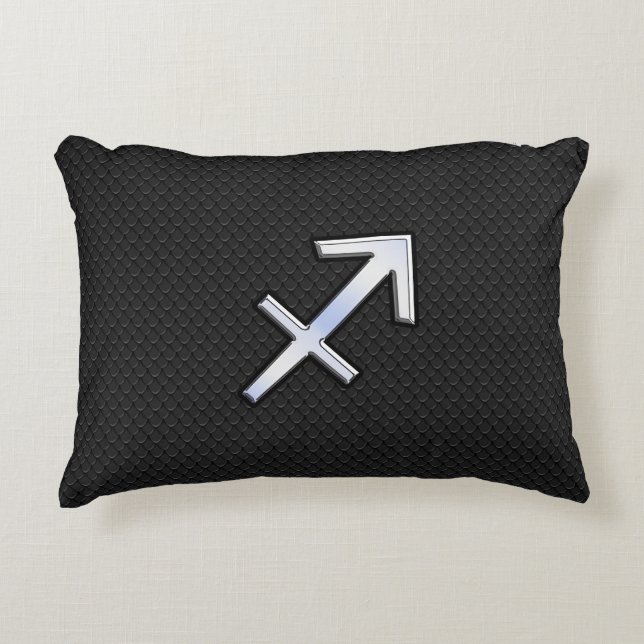 Sagittarius Zodiac Symbol on black snake skin Decorative Pillow (Front)
