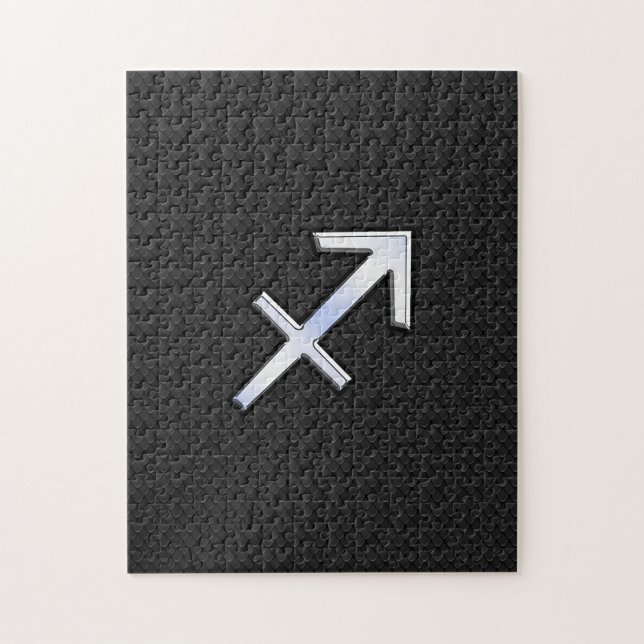 Sagittarius Zodiac Symbol on black snake skin Jigsaw Puzzle (Vertical)