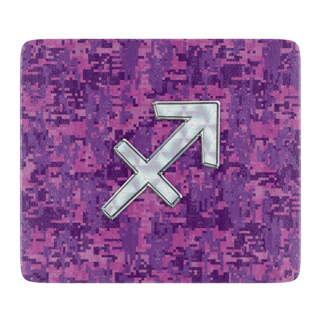 Sagittarius Zodiac Symbol on Fuchsia Digital Camo Cutting Board (Front)