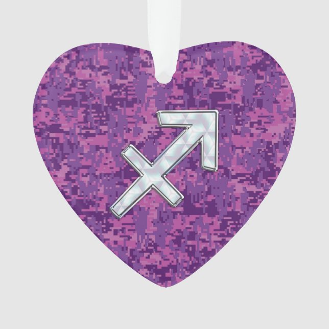 Sagittarius Zodiac Symbol on Fuchsia Digital Camo Ornament (Front)