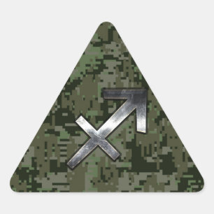 Sagittarius Zodiac Symbol on Green Digital Camo Triangle Sticker