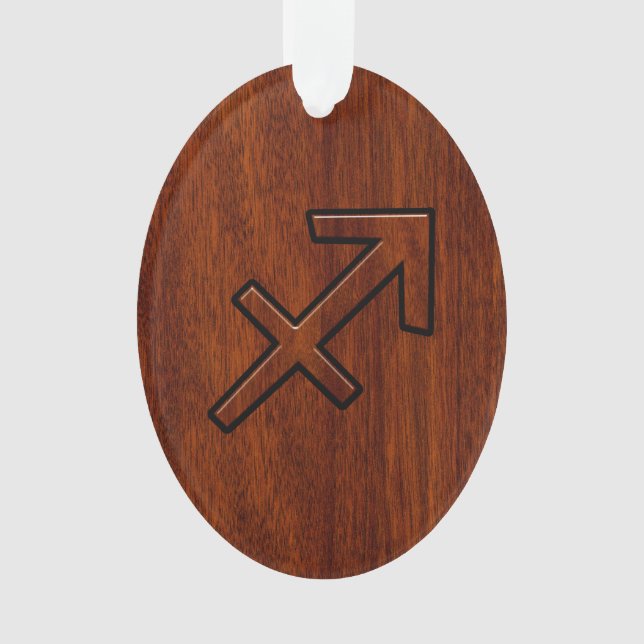 Sagittarius Zodiac Symbol on Mahogany Wood Decor Ornament (Front)