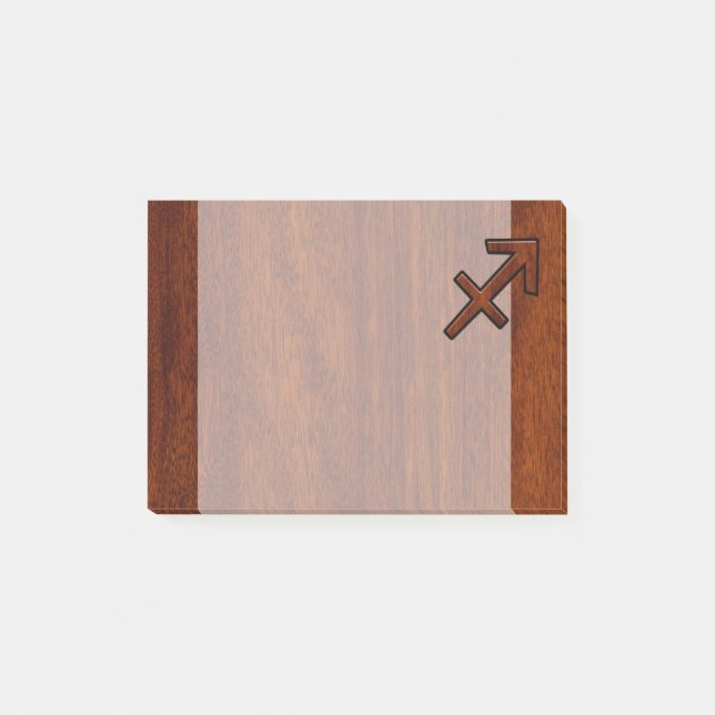 Sagittarius Zodiac Symbol on Mahogany Wood Decor Post-it Notes (Front)