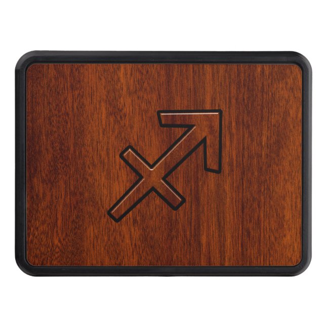 Sagittarius Zodiac Symbol on Mahogany Wood Decor Trailer Hitch Cover (Front)