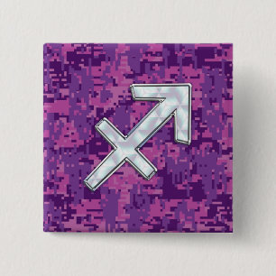 Sagittarius Zodiac Symbol Pink Digital Camouflage 2 Inch Square Button