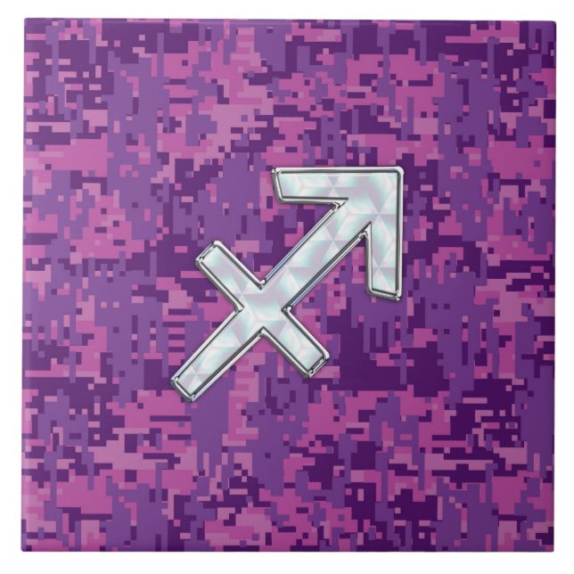 Sagittarius Zodiac Symbol Pink Digital Camouflage Tile (Front)