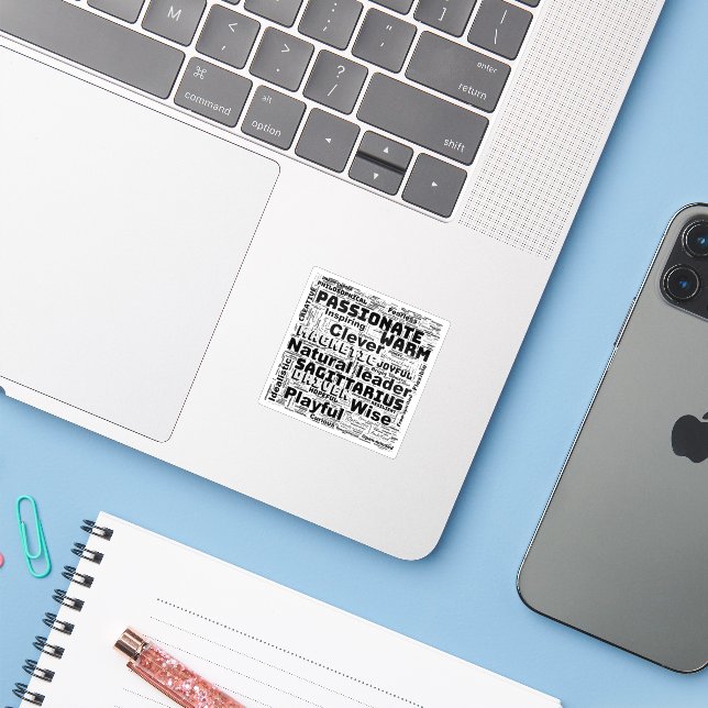 Sagittarius Zodiac Word Cloud Inspiration Vinyl (Laptop w/ iPhone)