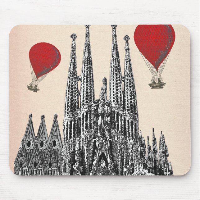 Sagrada Familia and Red Hot Air Balloons 2 Mouse Pad (Front)