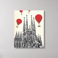 Sagrada Familia and Red Hot Air Balloons