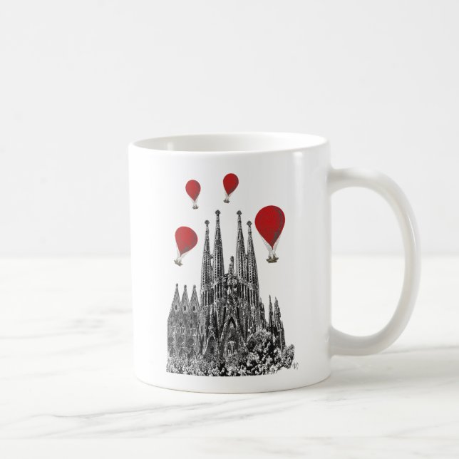 Sagrada Familia and Red Hot Air Balloons Coffee Mug (Right)