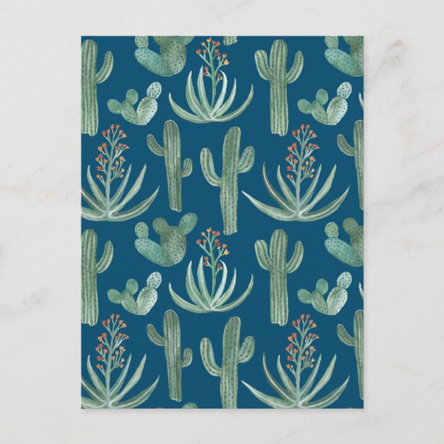 Saguaro Cactus Aloe Watercolor Pattern Simple Chic Postcard (Front)