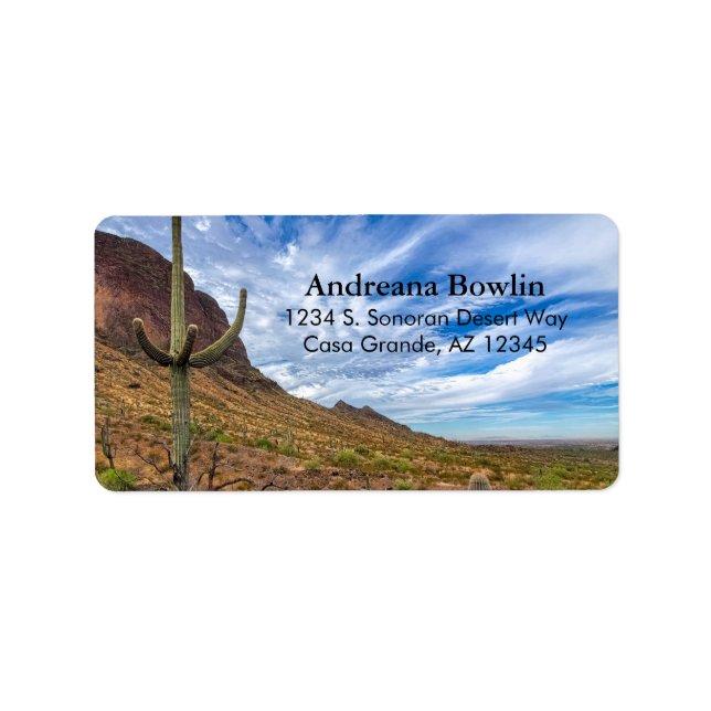 Saguaro Cactus Arizona Blue Sky Dramatic Clouds La Label (Front)