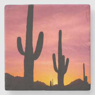Saguaro cactus at sunrise, Arizona Stone Coaster