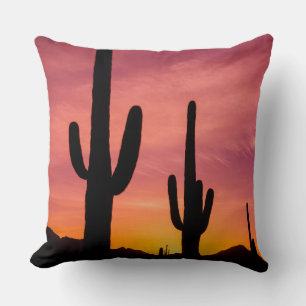 Saguaro cactus at sunrise, Arizona Throw Pillow