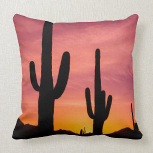 Saguaro cactus at sunrise, Arizona Throw Pillow