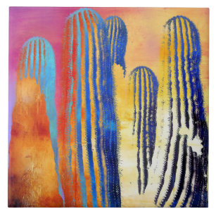 Saguaro Cactus Colourful Southwestern Desert Tile