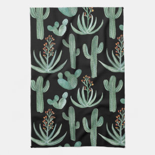 Saguaro Cactus Desert Aloe Pattern Watercolor Kitchen Towel